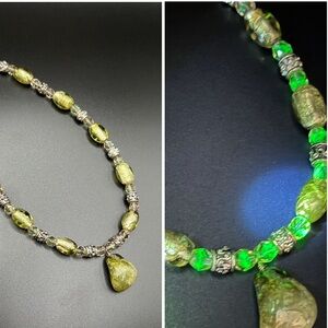 Green Stone and Uranium Necklace